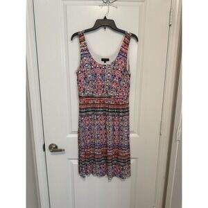Spense Sleeveless Geometric Print Knit Dress L | Red Blue Black Summer Casual